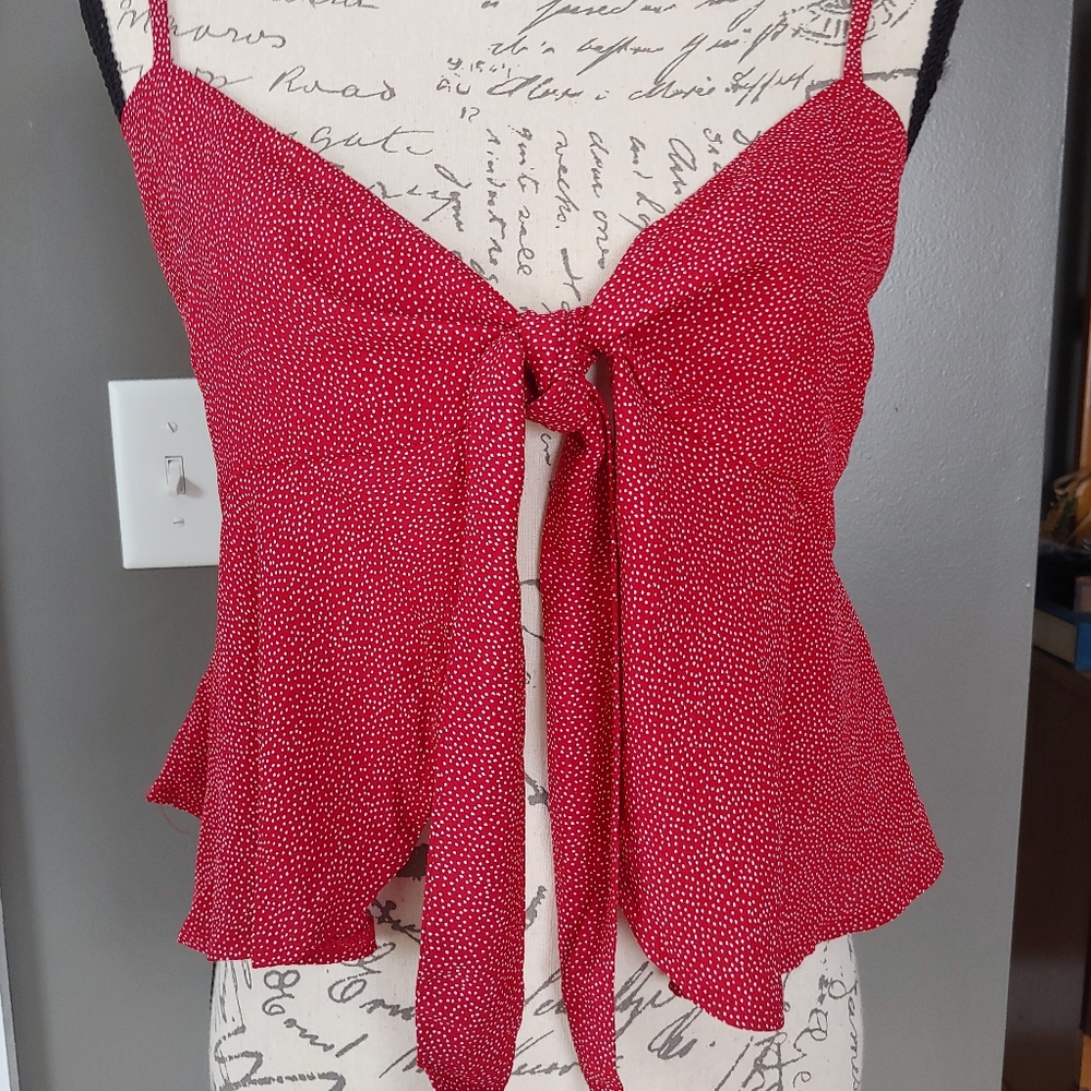 Beach Riot Red. Polka Dot Tie Front Camisole SzL